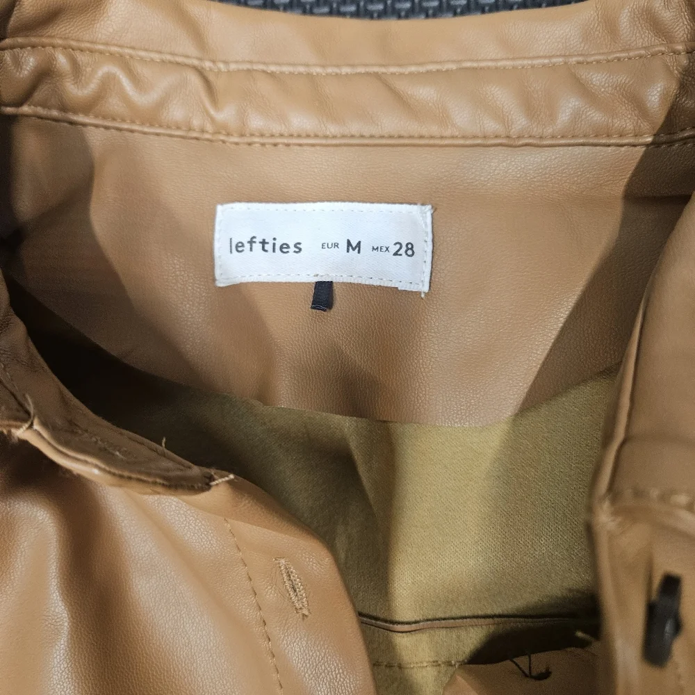 Lefties Faux Leather Tan Button Down Dress - Picture 4 of 5